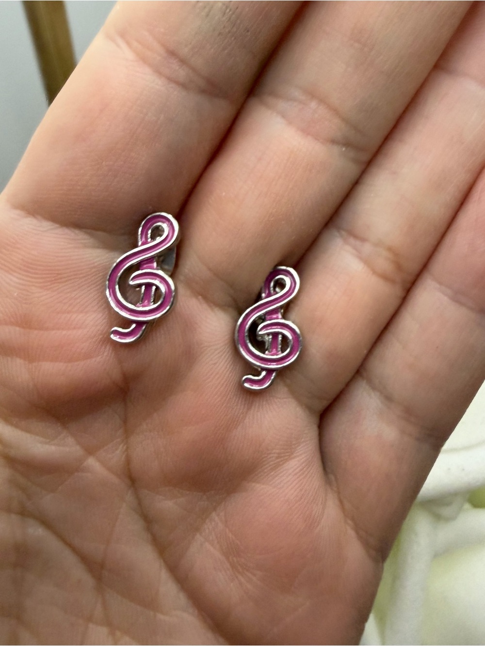 Pink Treble Clef Stud Earrings - Women Jewelry